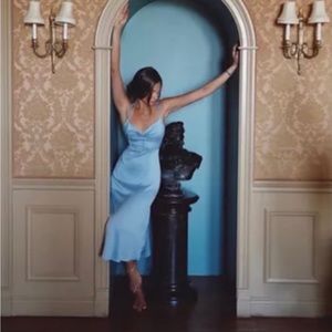 Danielle Bernstein satin midi dress in blue - size 10